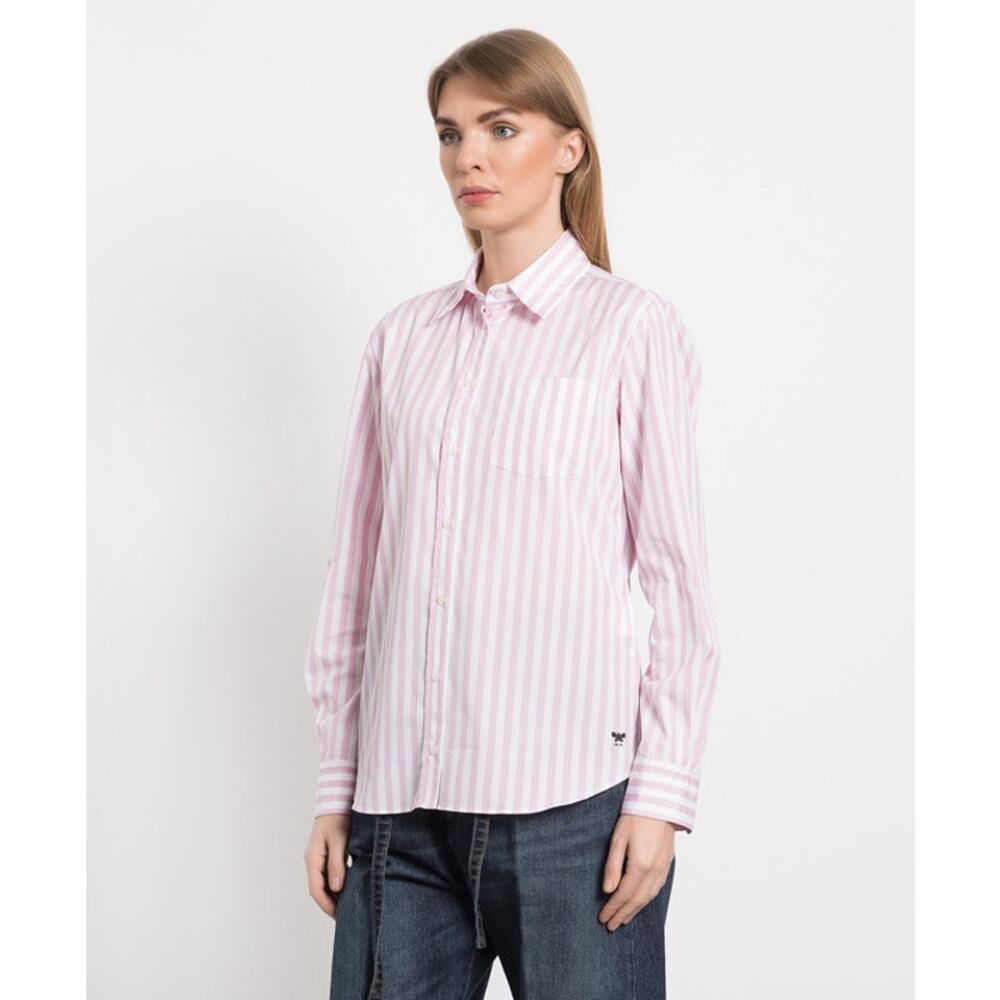 Max Mara Weekend 100% Cotton Pink Long Sleeve Button Up Striped Shirt Size 10